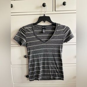 Wet Seal S Gray & White Striped Short Sleeved Top